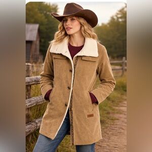 Pendleton Stillwater Corduroy Sherpa Button Down Duster Coat Womens Size L NWT